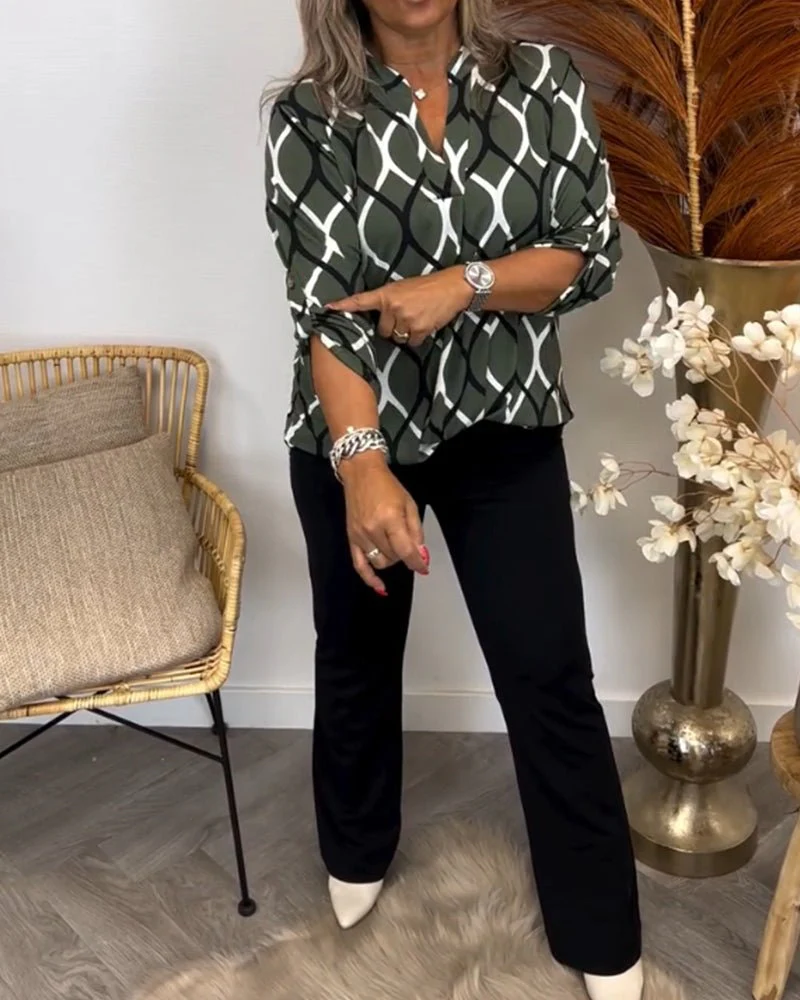 Elegant Women's Blouse with Geometric Pattern, Comfortable Stretch Cotton Summer Top for Versatile Styling - Image 2