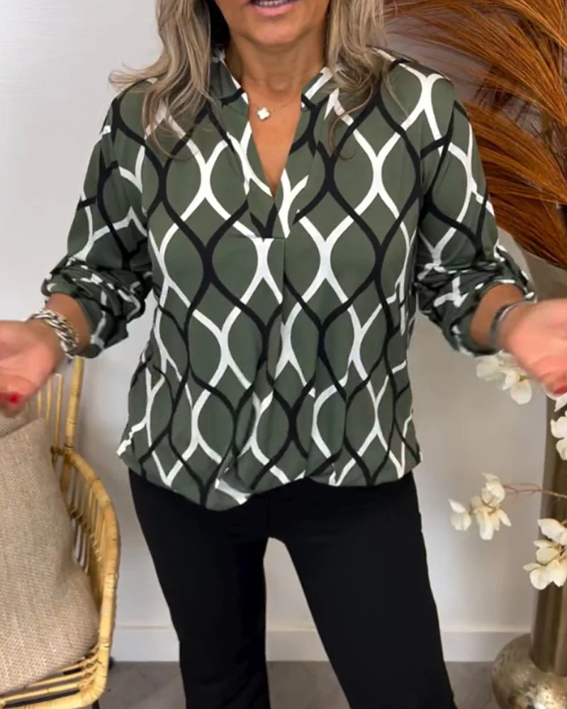 Elegant Women's Blouse with Geometric Pattern, Comfortable Stretch Cotton Summer Top for Versatile Styling - Image 3