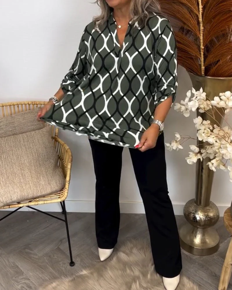 Elegant Women's Blouse with Geometric Pattern, Comfortable Stretch Cotton Summer Top for Versatile Styling - Image 4