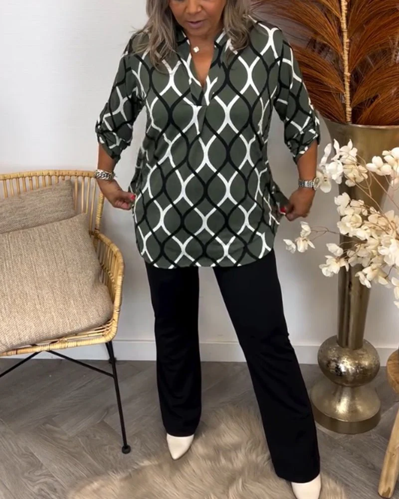 Elegant Women's Blouse with Geometric Pattern, Comfortable Stretch Cotton Summer Top for Versatile Styling - Image 6
