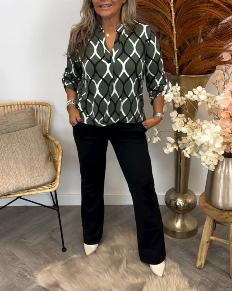 Elegant Women's Blouse with Geometric Pattern, Comfortable Stretch Cotton Summer Top for Versatile Styling - Image 7