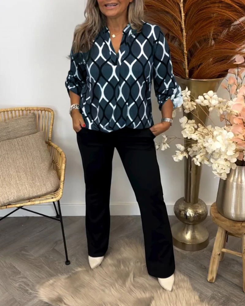 Elegant Women's Blouse with Geometric Pattern, Comfortable Stretch Cotton Summer Top for Versatile Styling - Image 9