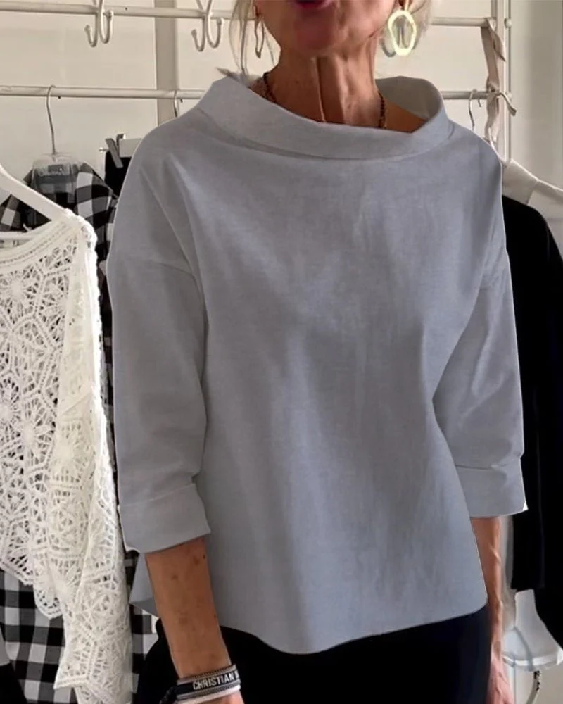 Elegant Women's Blouse with Loose Turtleneck, Cotton-Polyester Blend Long Sleeve Top for Summer and Autumn - Image 11