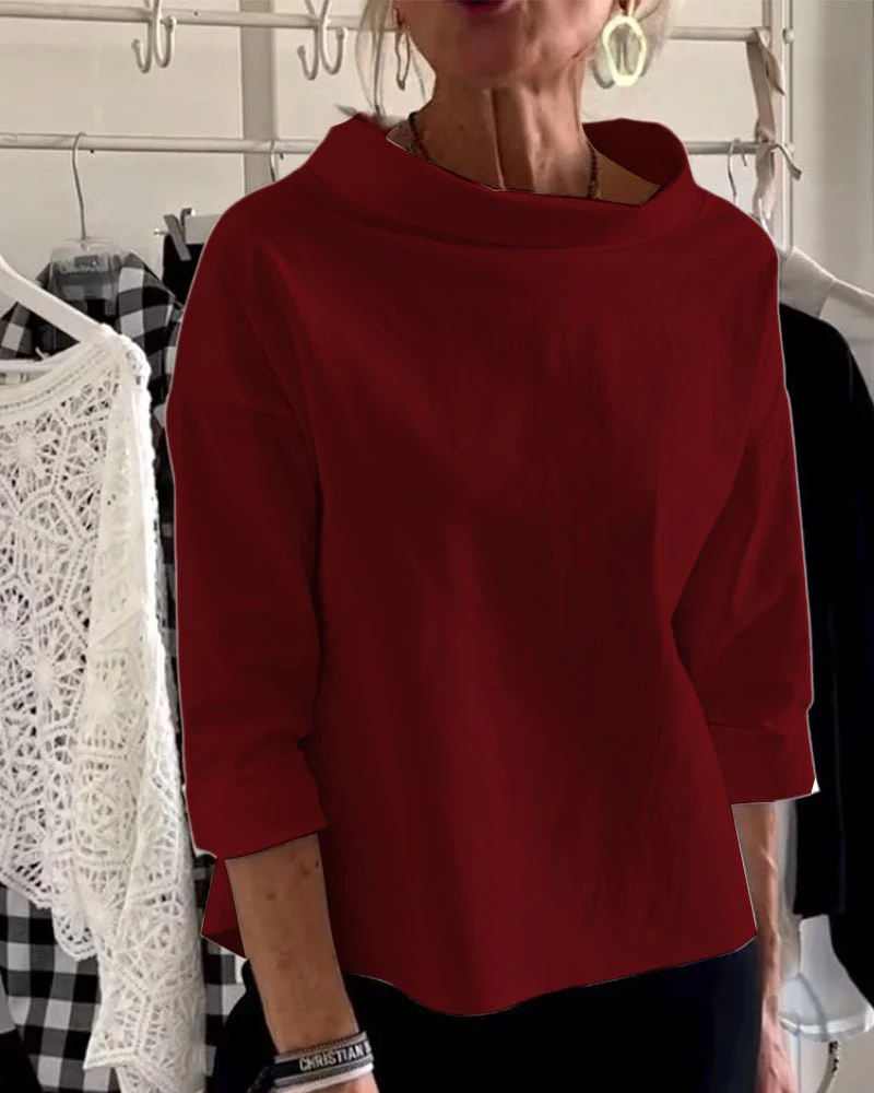 Elegant Women's Blouse with Loose Turtleneck, Cotton-Polyester Blend Long Sleeve Top for Summer and Autumn - Image 14