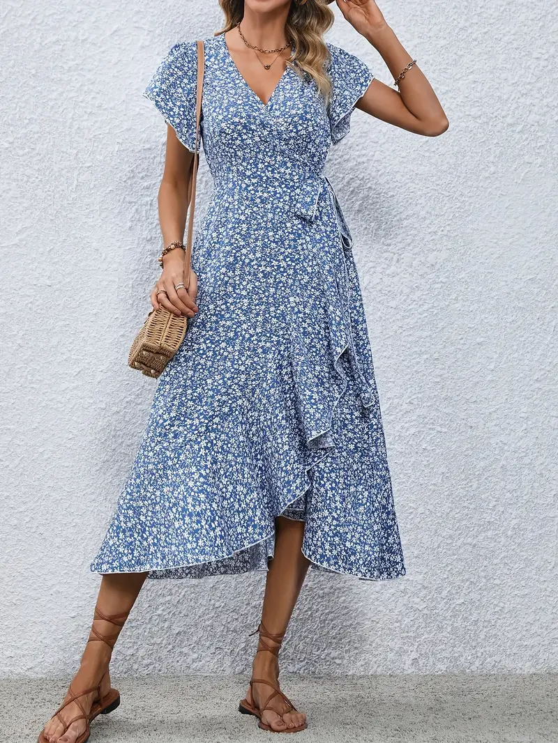 Elegant Womens Dress with Flutter Sleeves and Wrap Detail - Perfect for Wedding Guests and Summer Events - Image 5