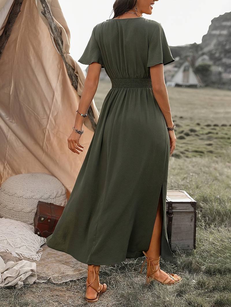 Elegant Women's Long Dress with Wide Sleeves and Stylish Neckline, Perfect for Formal Occasions and Casual Wear - Image 5