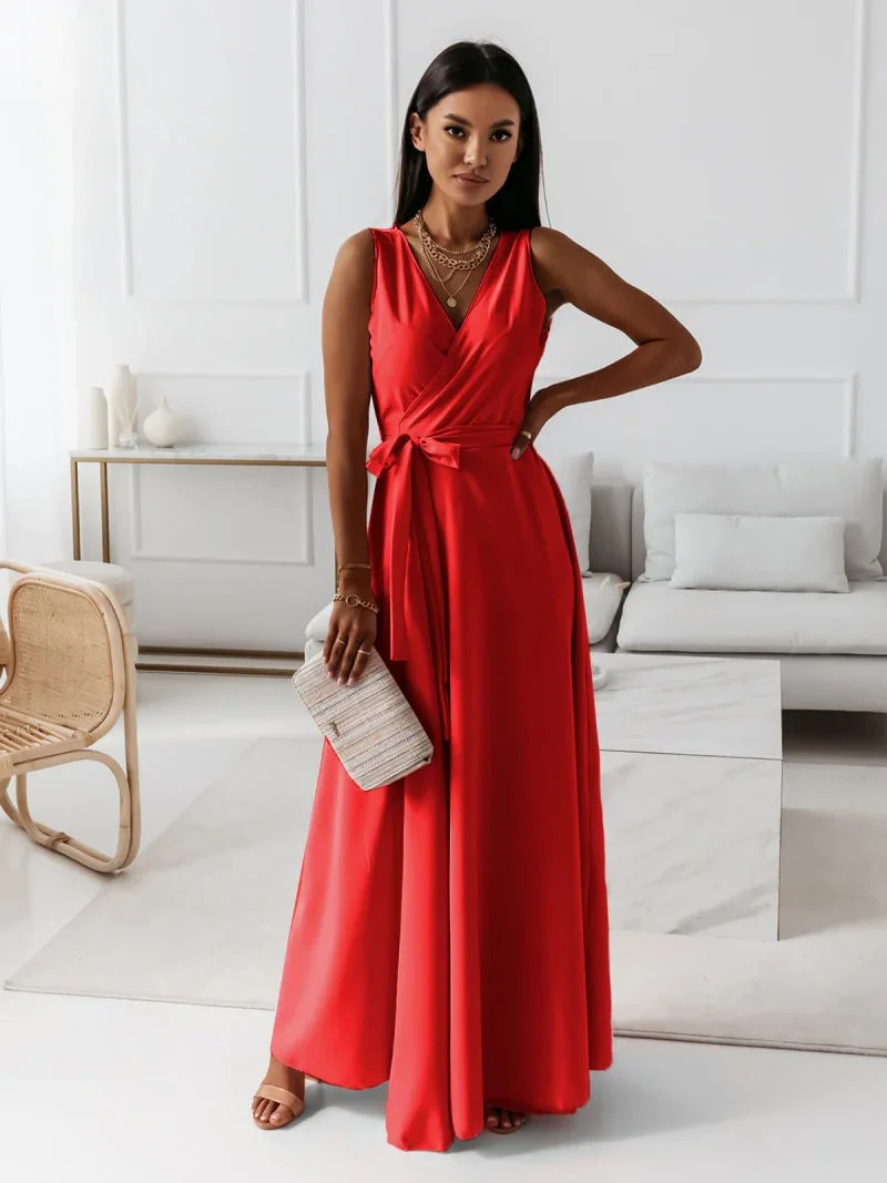 Elegant Women's Maxi Dress with V Neckline - Versatile Long Formal Dress for All Occasions - Image 12