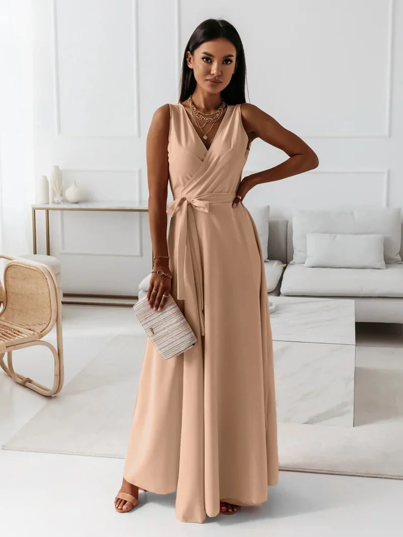 Elegant Women's Maxi Dress with V Neckline - Versatile Long Formal Dress for All Occasions - Image 13