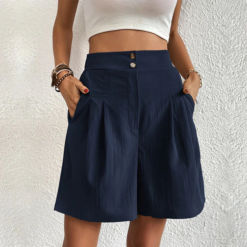 Elegant Women's Shorts with Pockets, Breathable Cotton-Polyester Blend for Spring/Summer Fashion - Image 9