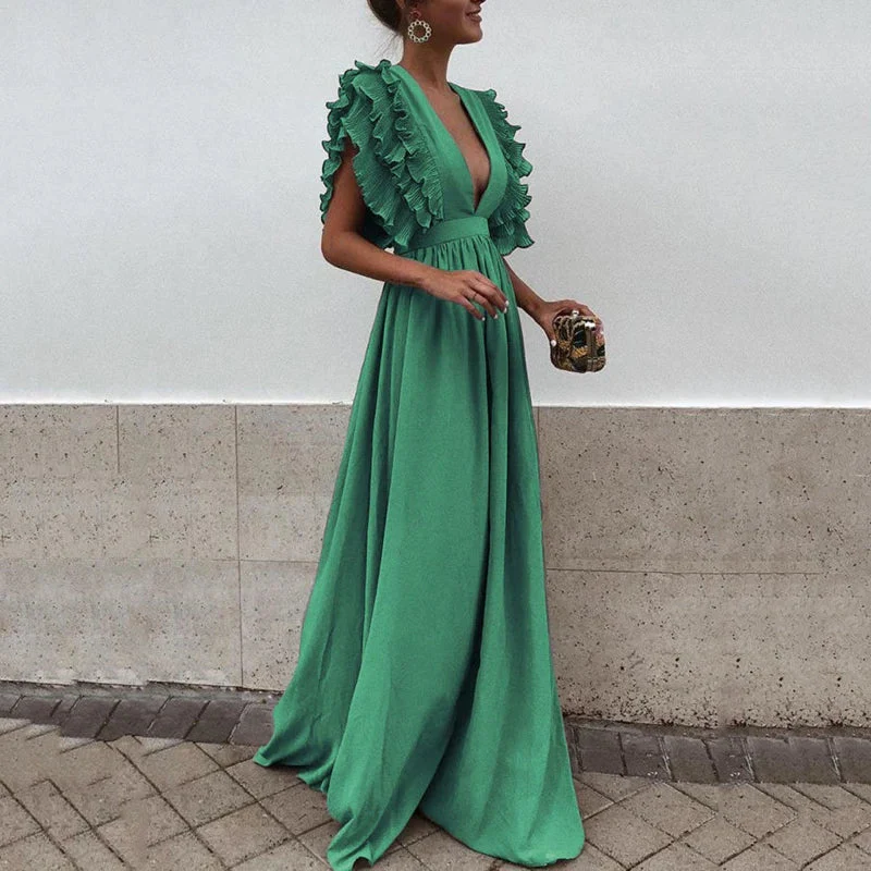 Elegant Women's V-Neck Dress, Loose Fit Summer Dress in Soft Acrylic Fabric, Versatile Formal and Casual Wear - Image 2