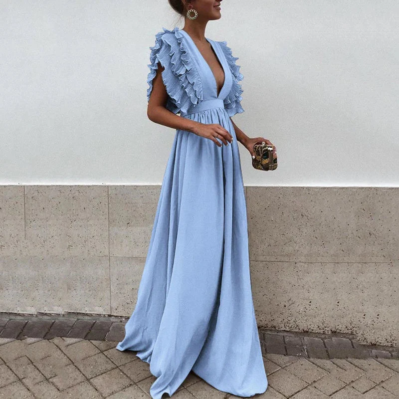 Elegant Women's V-Neck Dress, Loose Fit Summer Dress in Soft Acrylic Fabric, Versatile Formal and Casual Wear - Image 5