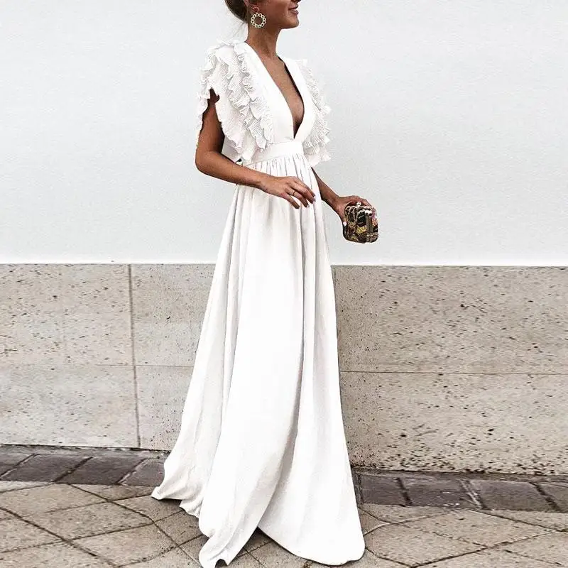 Elegant Women's V-Neck Dress, Loose Fit Summer Dress in Soft Acrylic Fabric, Versatile Formal and Casual Wear - Image 8