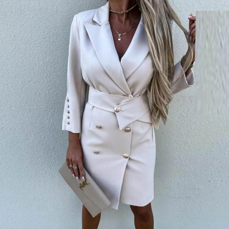 Elevated women’s blazer dress – double-breasted, polyester-cotton blend, for formal occasions - Image 3