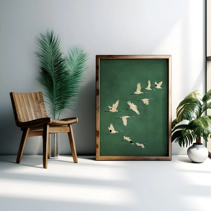 Cranes Wall Art Emerald Green Canvas With Gold Accents - Image 10