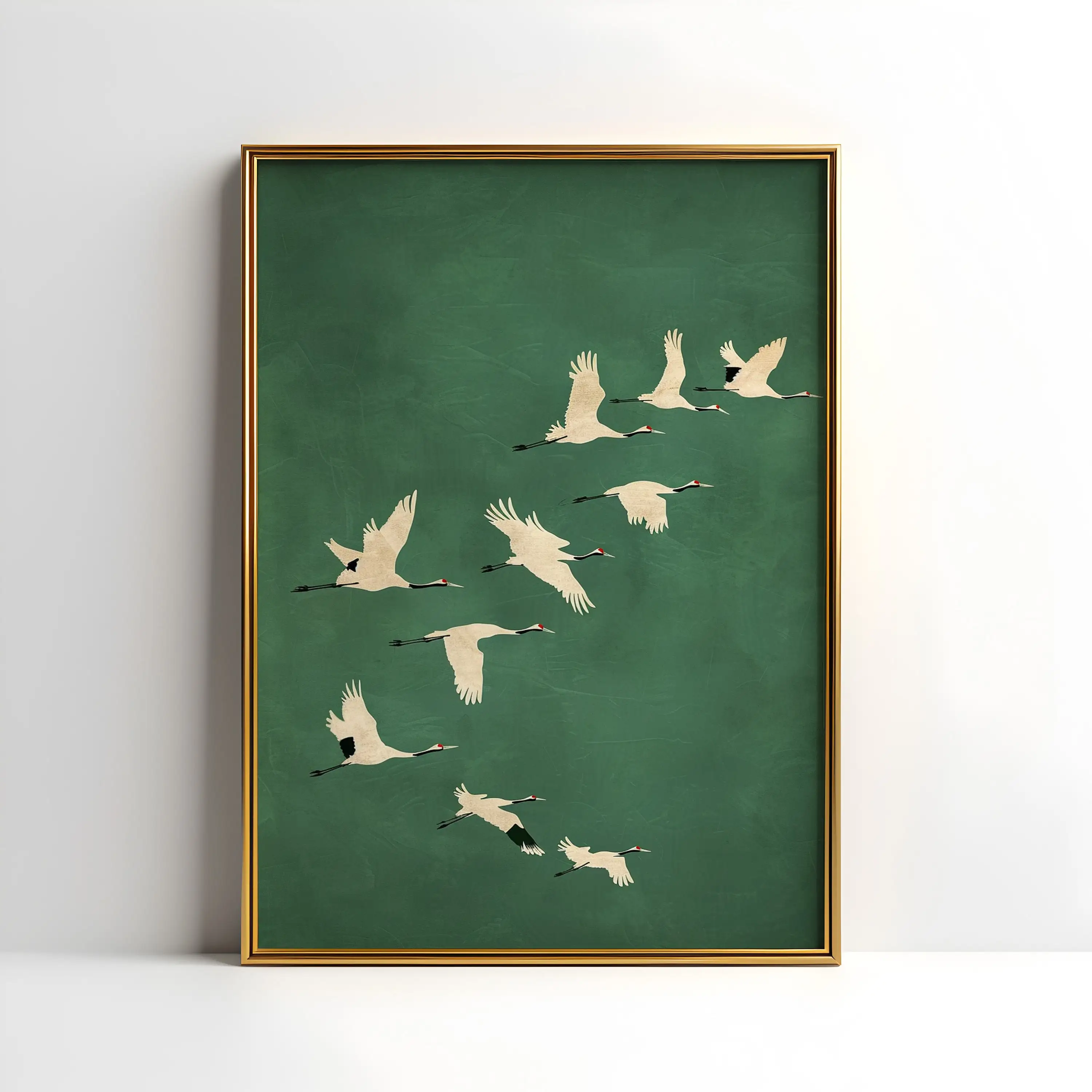 Cranes Wall Art Emerald Green Canvas With Gold Accents - Image 11