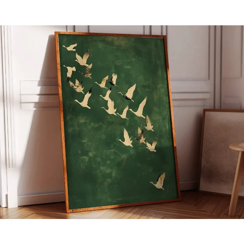 Cranes Wall Art Emerald Green Canvas With Gold Accents - Image 7