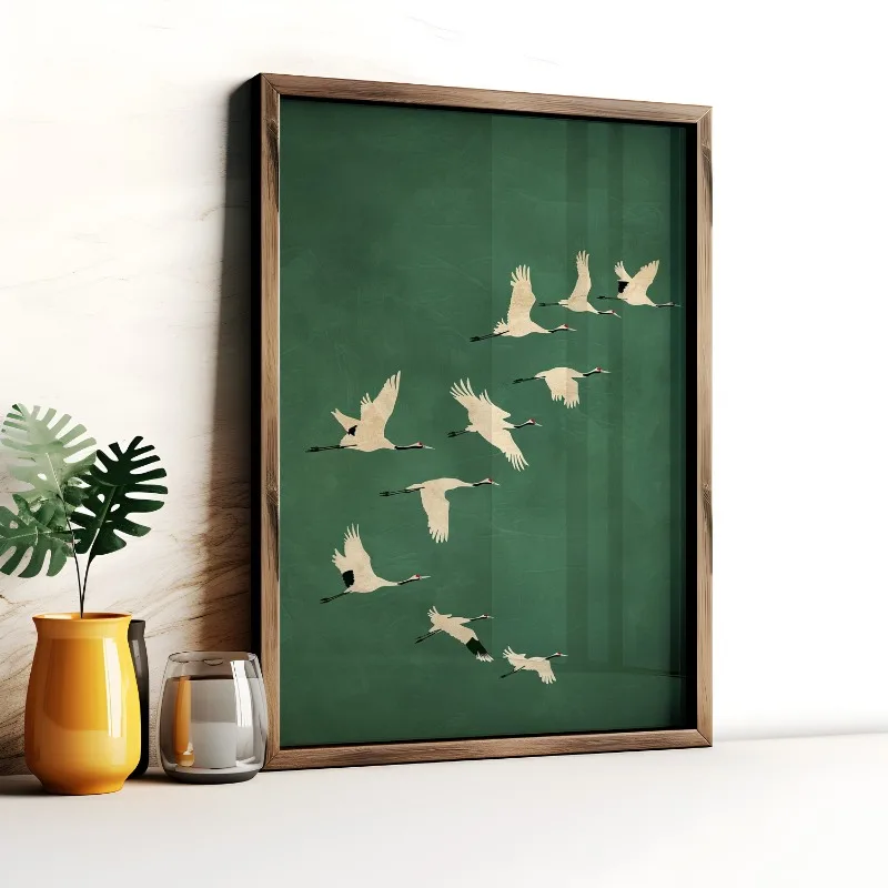 Cranes Wall Art Emerald Green Canvas With Gold Accents - Image 8