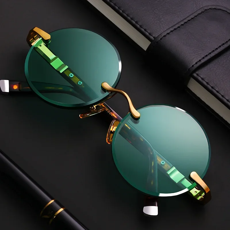 Fashion Classic Rimless Sunglasses Women Men Dark Green Lens Retro Round Eyeglasses Outdoor Driving - Image 4