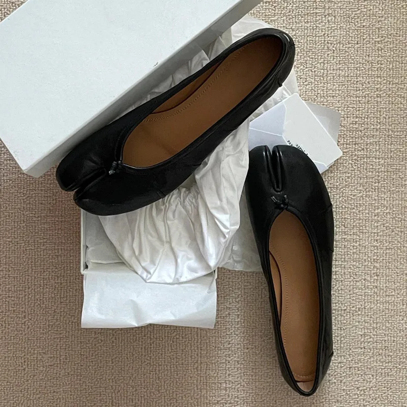 Soft Women Tabi Ballet Flats - Split Toe, Leather, Casual - Image 10
