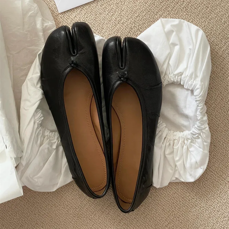 Soft Women Tabi Ballet Flats - Split Toe, Leather, Casual - Image 11