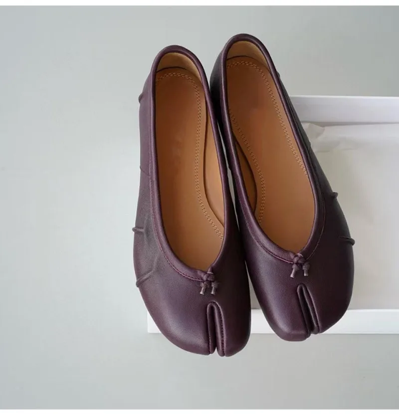 Soft Women Tabi Ballet Flats - Split Toe, Leather, Casual - Image 14