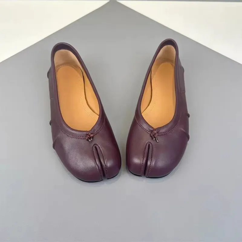 Soft Women Tabi Ballet Flats - Split Toe, Leather, Casual - Image 15