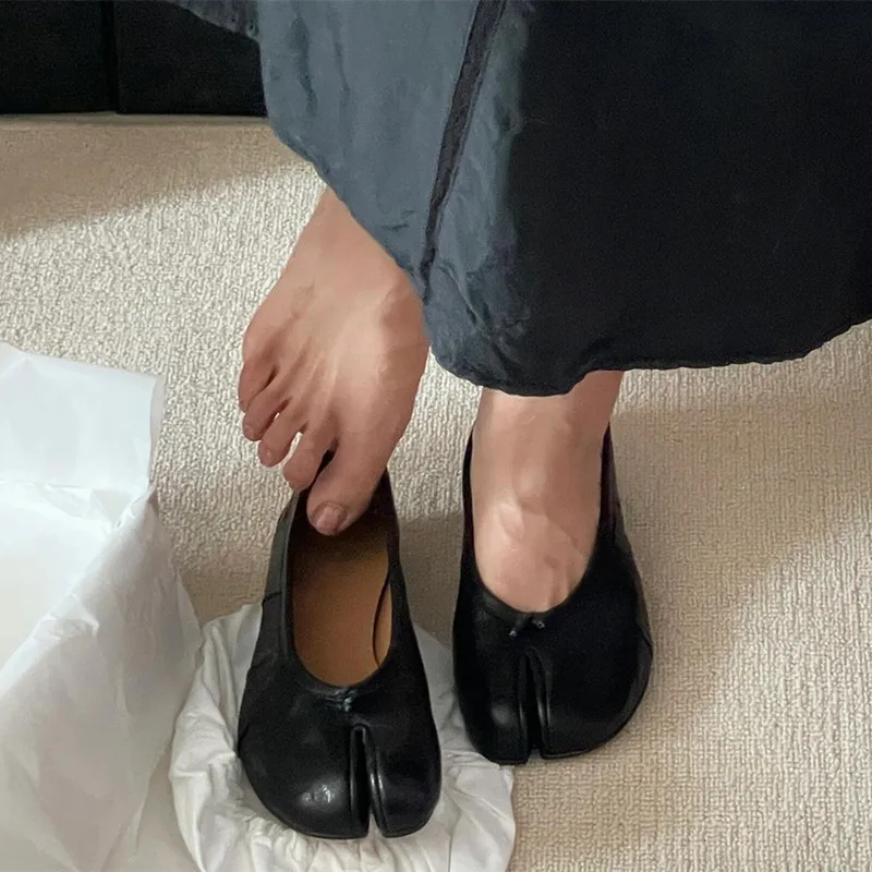 Soft Women Tabi Ballet Flats - Split Toe, Leather, Casual - Image 22