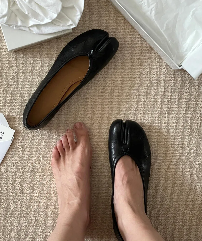 Soft Women Tabi Ballet Flats - Split Toe, Leather, Casual - Image 23