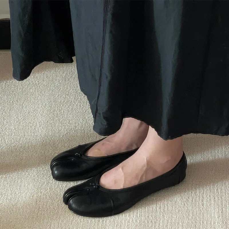 Soft Women Tabi Ballet Flats - Split Toe, Leather, Casual - Image 24