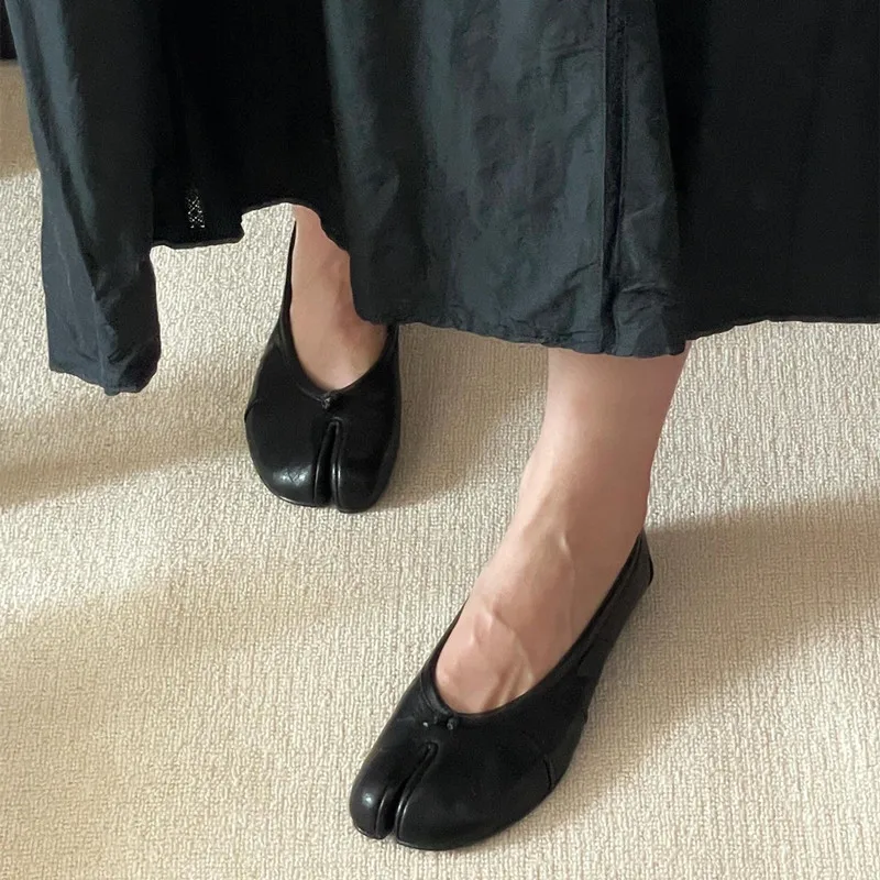 Soft Women Tabi Ballet Flats - Split Toe, Leather, Casual - Image 26