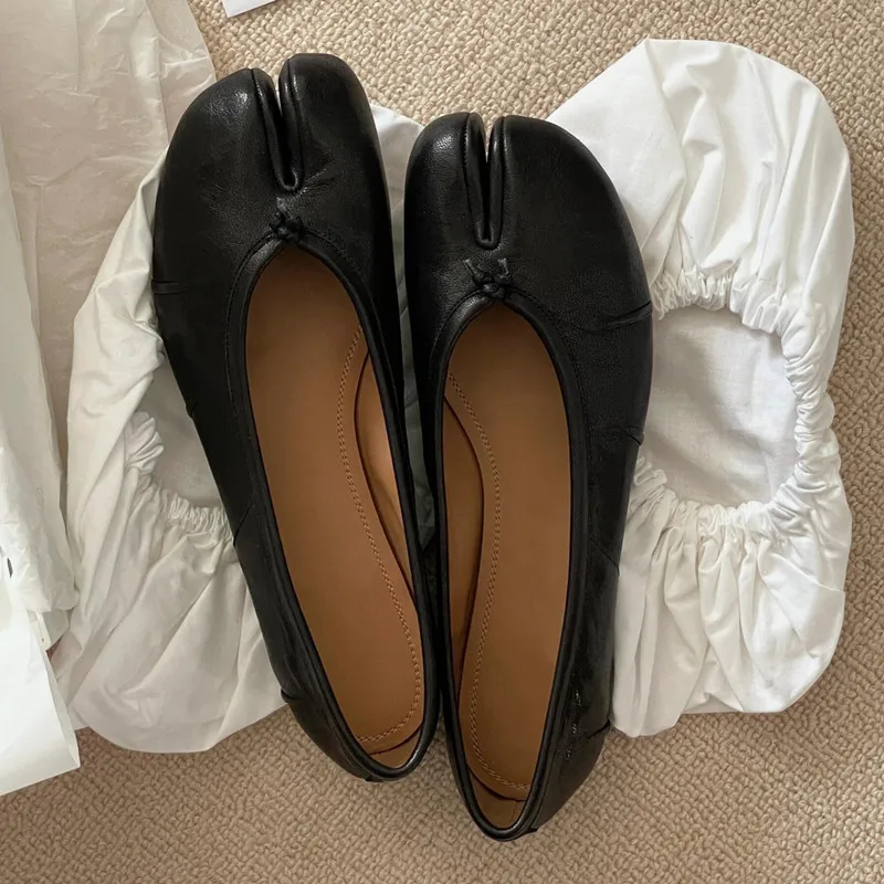 Soft Women Tabi Ballet Flats - Split Toe, Leather, Casual - Image 27