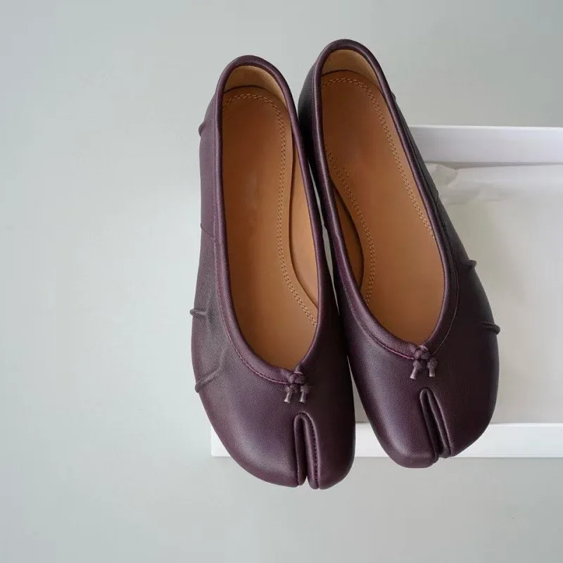 Soft Women Tabi Ballet Flats - Split Toe, Leather, Casual - Image 28
