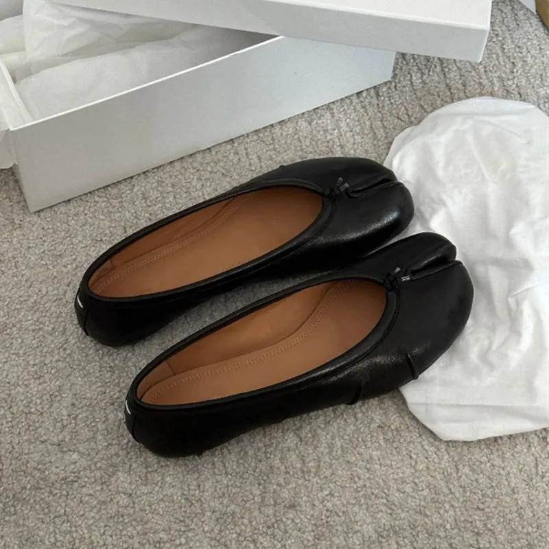 Soft Women Tabi Ballet Flats - Split Toe, Leather, Casual - Image 3