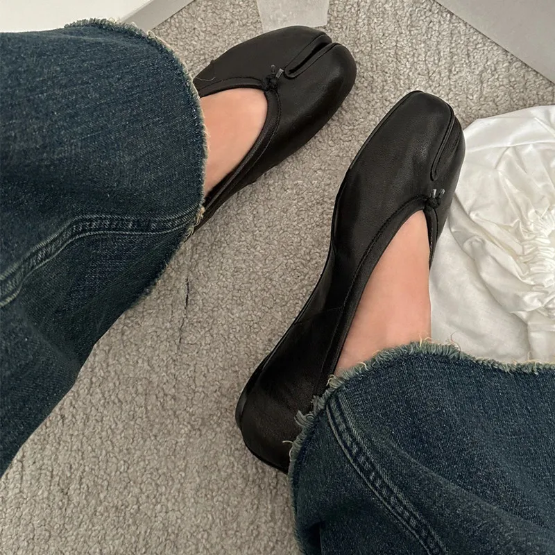 Soft Women Tabi Ballet Flats - Split Toe, Leather, Casual - Image 6