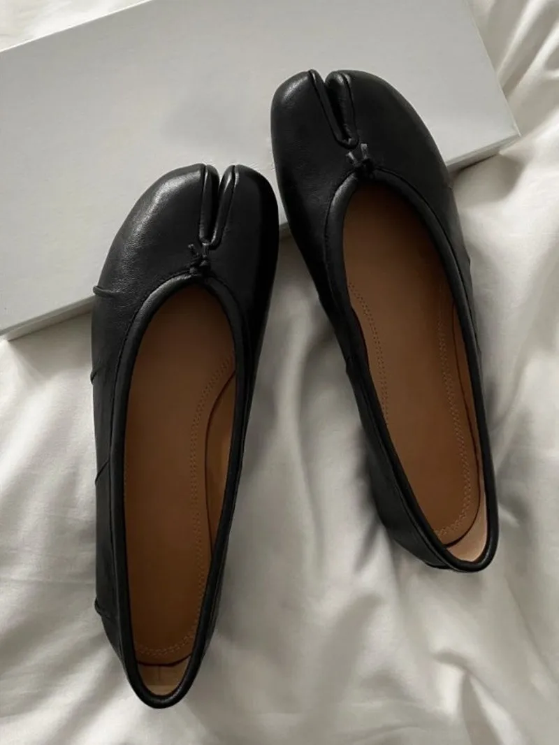 Soft Women Tabi Ballet Flats - Split Toe, Leather, Casual - Image 8