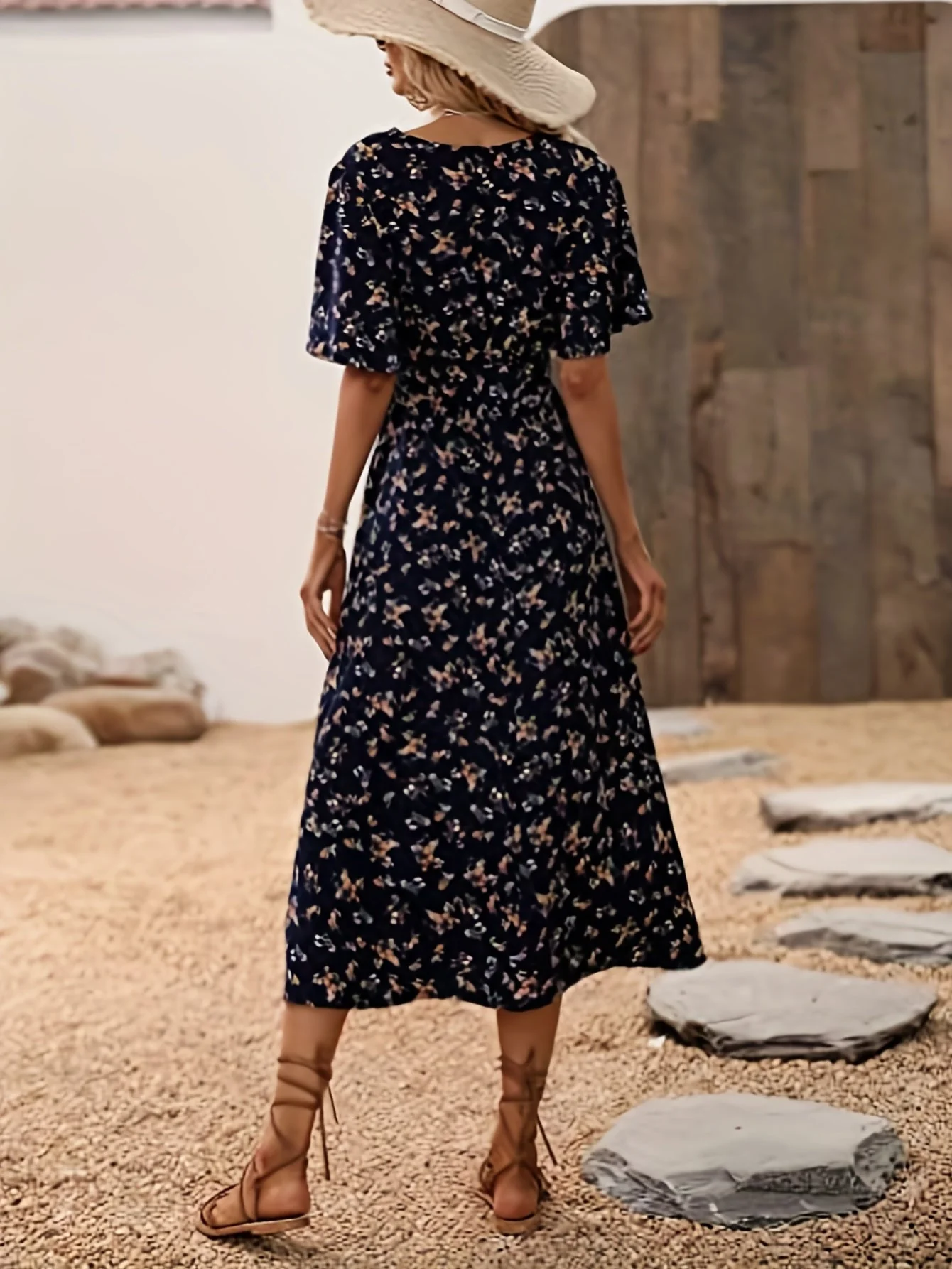 Feminine Boho Summer Dress with V-Neck and Flutter Sleeves, Lightweight Breathable Fabric, Available in Black and Red - Image 5
