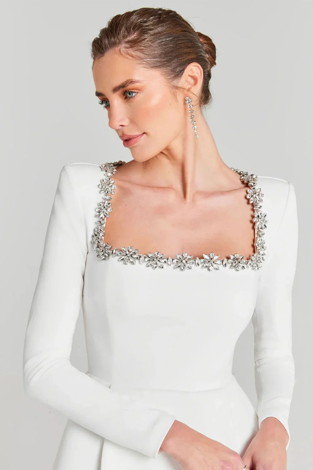 Fitted and Flattering Women's A-Line Dress – Square Neck With Floral Rhinestones, Velvet, For Holiday Parties - Image 5