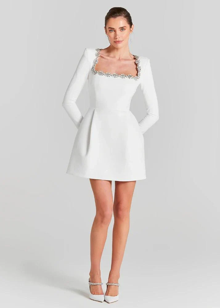 Fitted and Flattering Women's A-Line Dress – Square Neck With Floral Rhinestones, Velvet, For Holiday Parties - Image 6