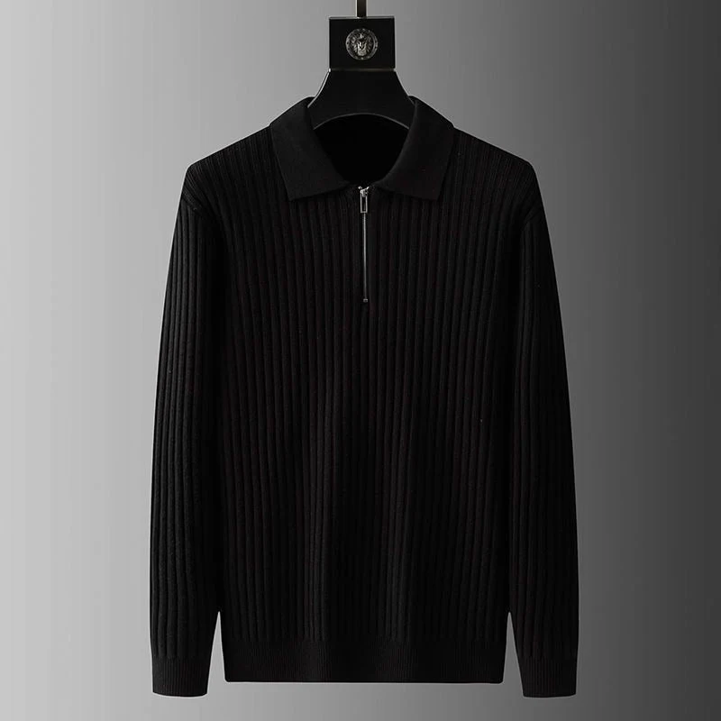 Fitted Classic Men's Pullover - Polo Half Zip, Ribbed Knit