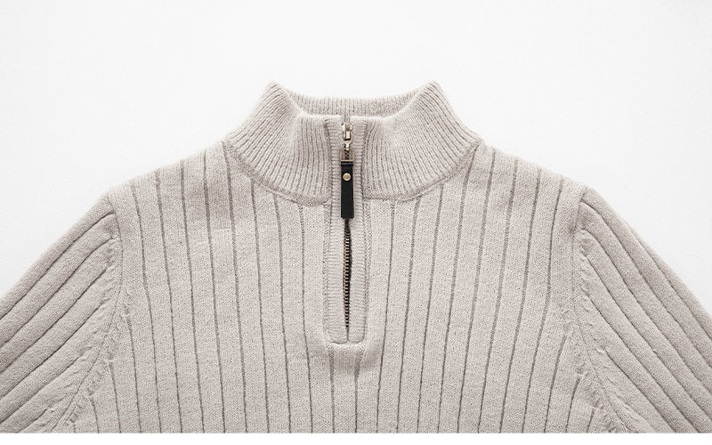 Fitted Men's Half Turtleneck Zip Sweater - Ribbed Knit - Image 5