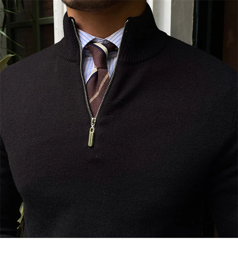 Fitted Men’s Half-Zip Sweater - Ribbed Knit, Smart Casual - Image 3