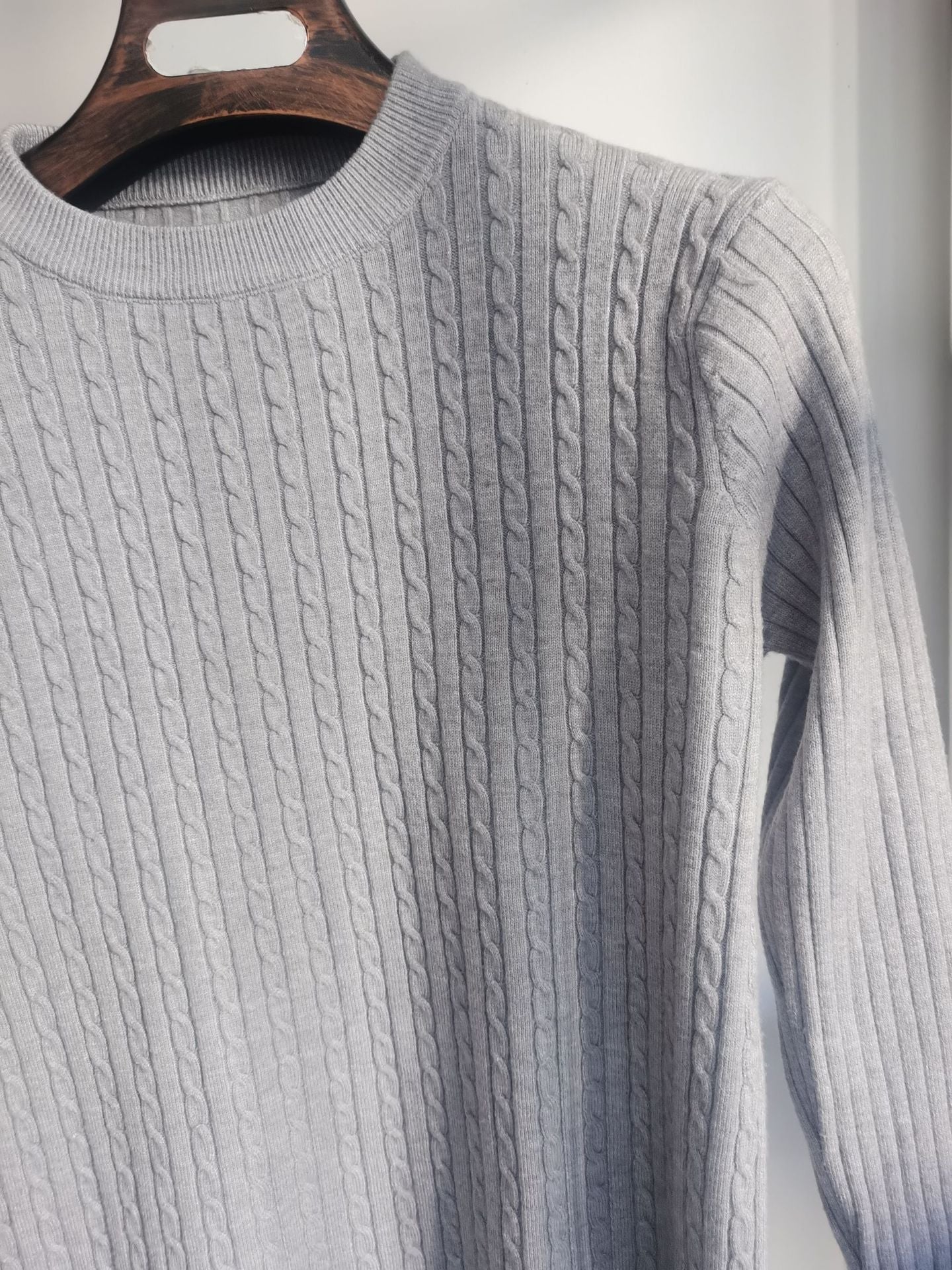 Fitted Men's Knit Sweater - Slim Cable Knit, Cotton, Casual - Image 2