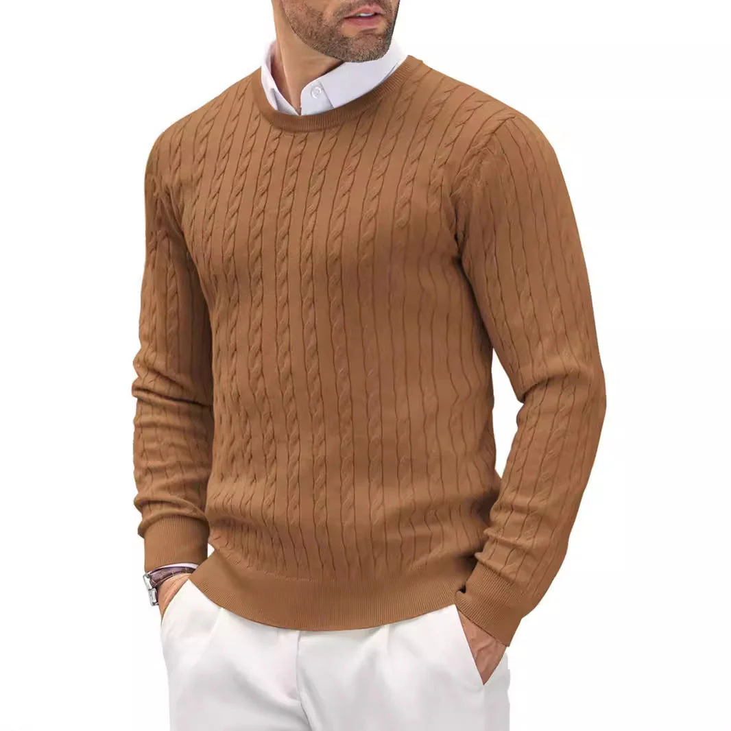 Fitted Men's Knit Sweater - Slim Cable Knit, Cotton, Casual - Image 9