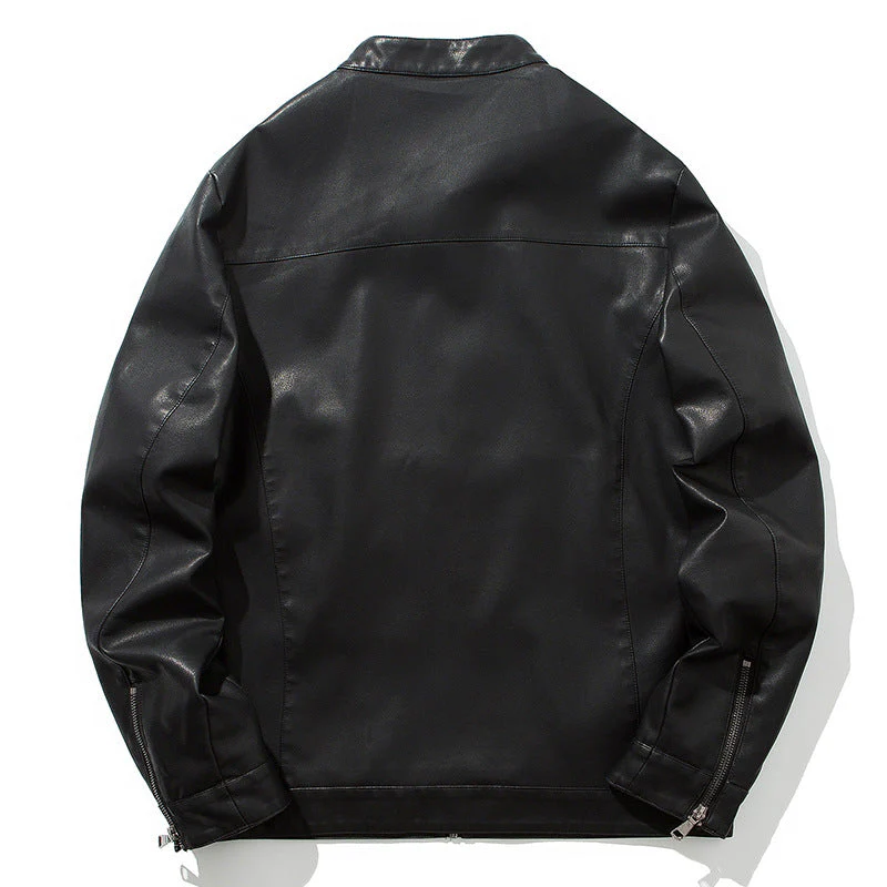 Fitted Men's Leather Jacket – Stand-Up Collar, Zip-Front, PU Leather, Casual Wear - Image 4