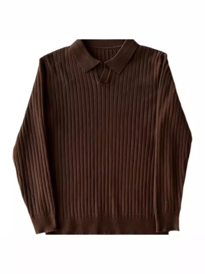 Fitted Men's Long Sleeve Polo Shirt - Ribbed Knit, Casual - Image 3