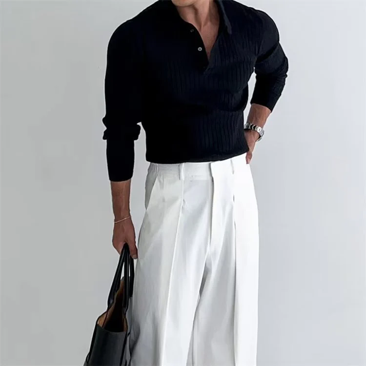 Fitted Men's Polo Shirt - Slim Ribbed Knitted, Smart Casual - Image 2