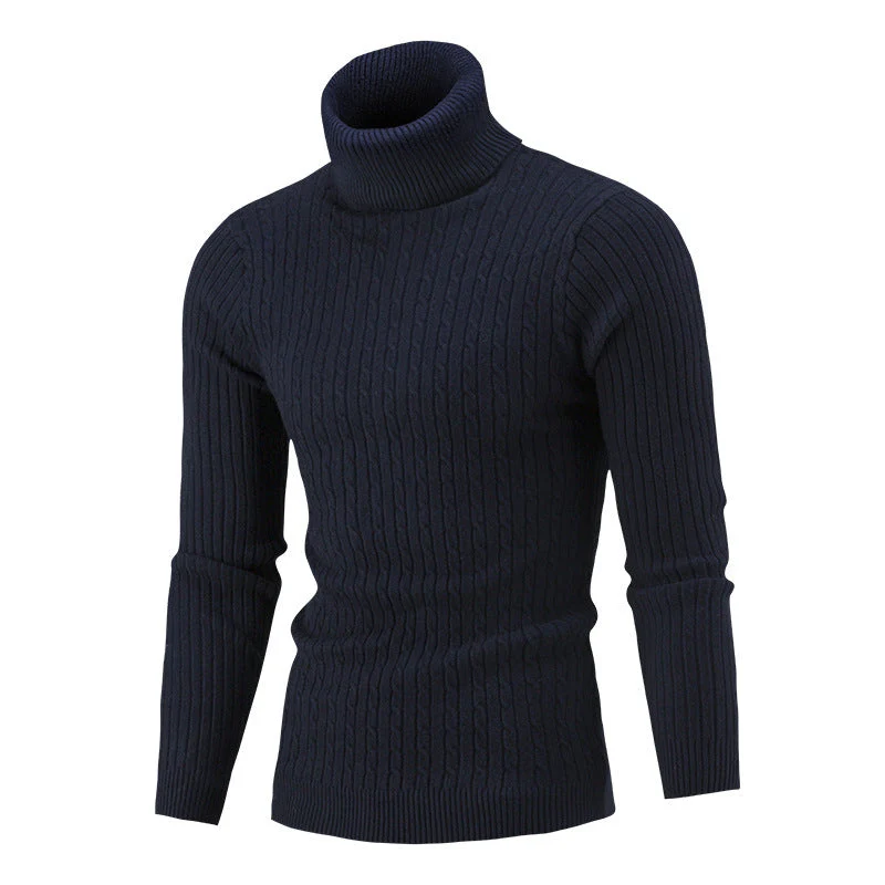 Fitted Men's Rollneck Sweater - Slim Cut, Cable Knit Winter - Image 10