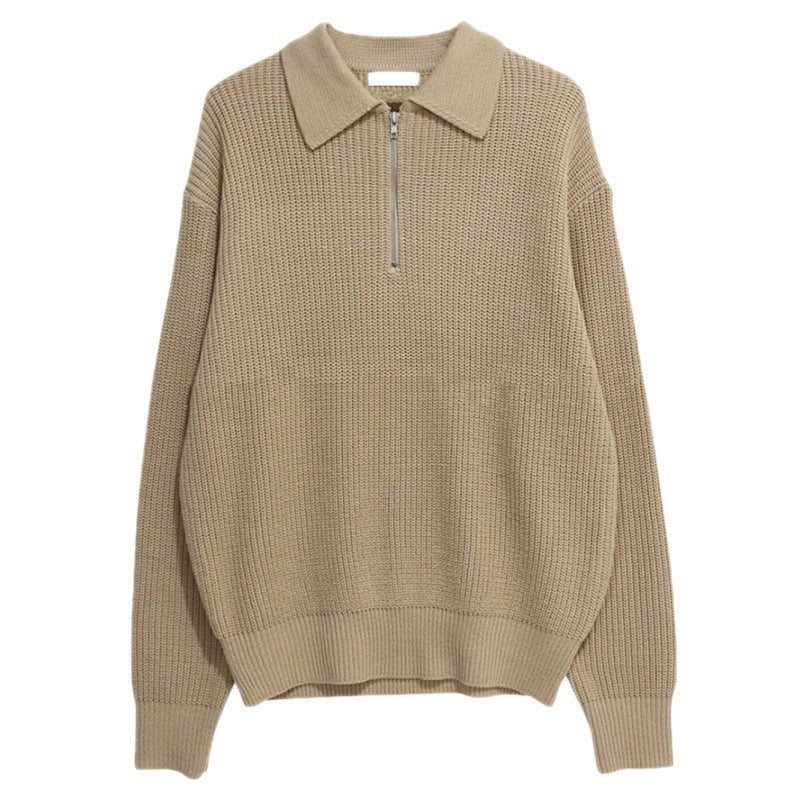 Fitted Men's Sweater Coat - Zip Collar, Ribbed Knit, Casual - Image 2