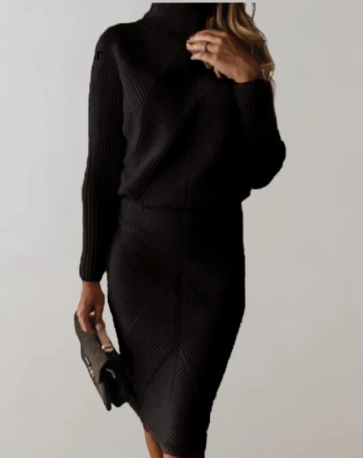 Fitted Minimalist Women Knit Set - Turtleneck Pencil Ribbed - Image 8