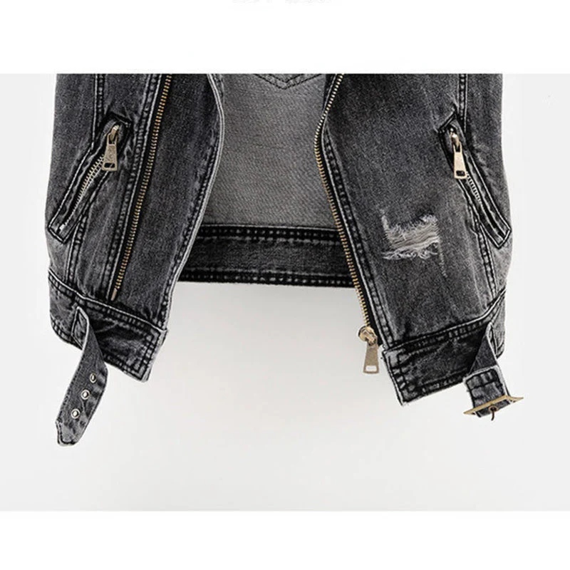 Fitted Women's Denim Vest - Moto Crop, Distressed, Casual - Image 5